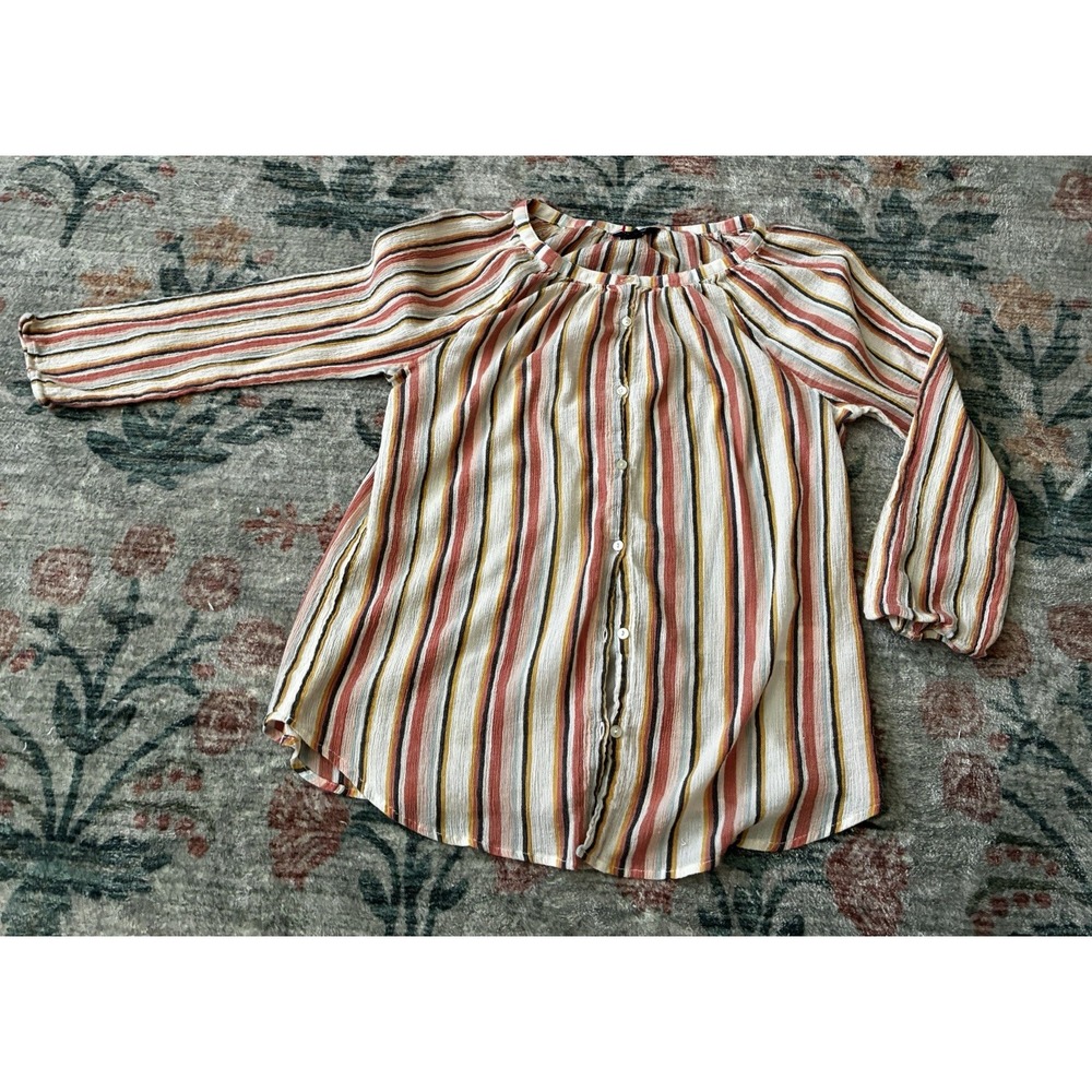 Chaps Womens Top S Cotton Gauze Stripe Boho Peasant Cottagecore Lightweight